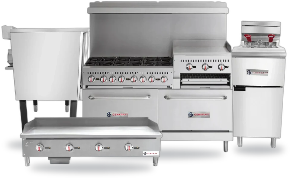 Genkraft cooking line: range, convection oven, griddle and fryer